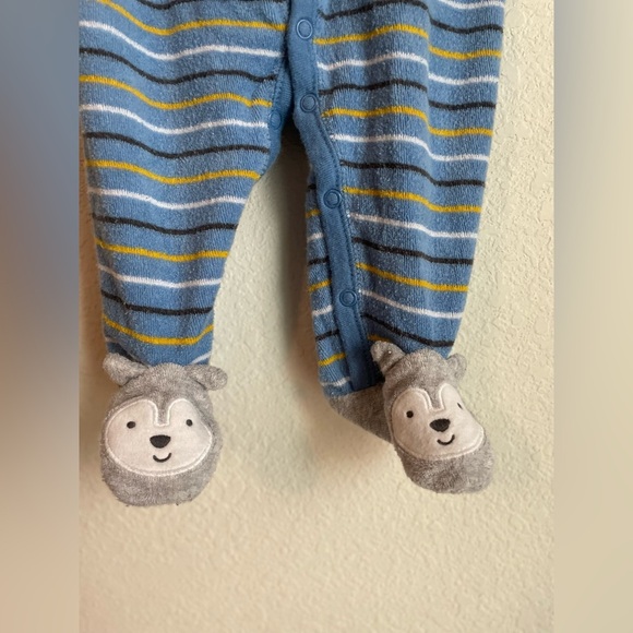 Carter's Blue and Green Striped Footie with Wolf Design size 6M - Picture 5 of 6